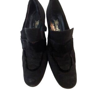 Minelly Made in Italy Black Suede Leather Block Heel Shoes UE 39.5